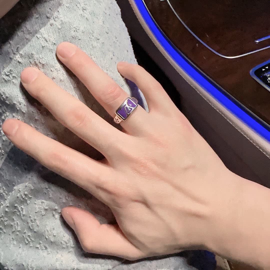 Louis Vuitton Silver Ring with Green Enamel